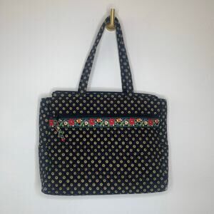 Vera Bradley Vibrant Black Purse Laptop Bag Vintage Rare Double Handle Zipper
